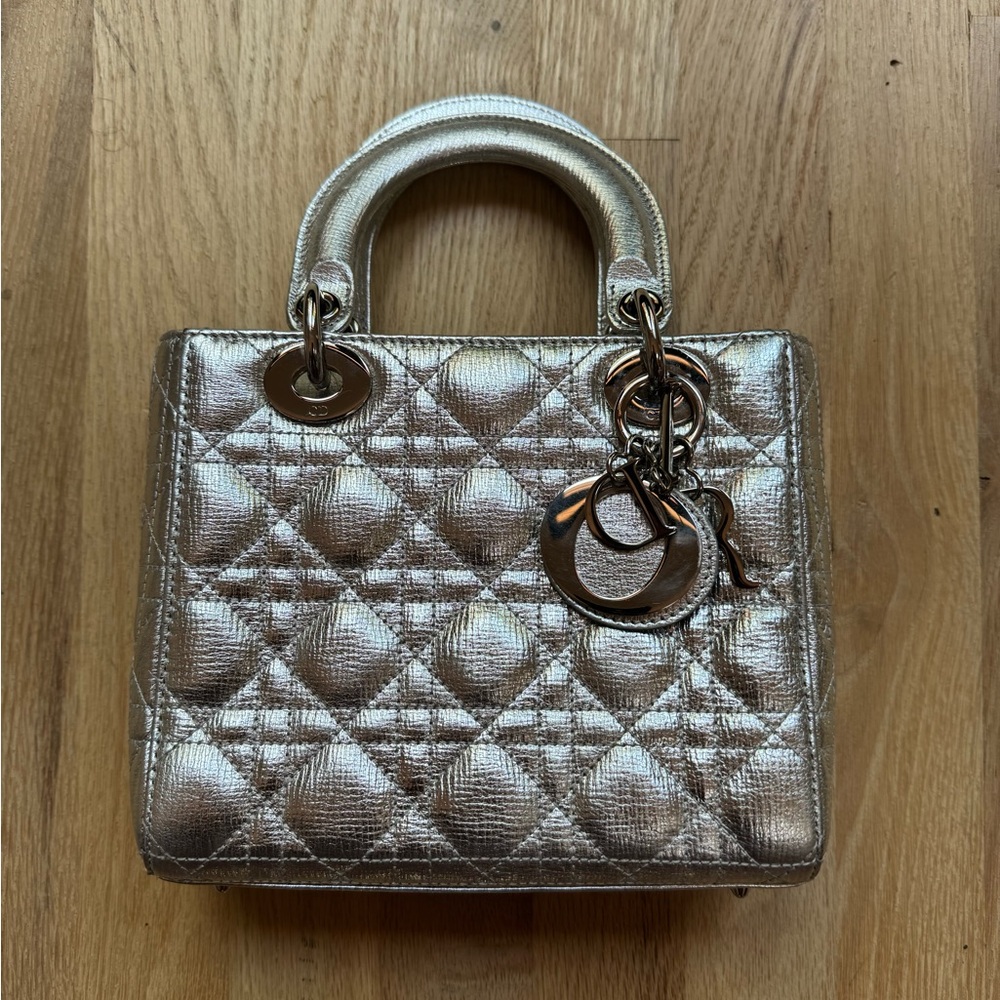 Dior Silver Mini Bag with Quilted Cannage Pattern